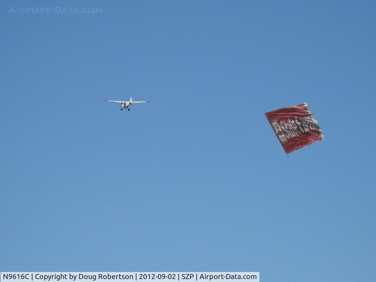 N9616C, 1991 Christen A-1 Husky C/N 1177, 1991 Christen A-1 HUSKY, Lycoming O&VO-360 180 Hp, spades, MT prop, successful banner pickup on first try with climbout, State Farm Insurance has long contract for this advertising banner tow.
