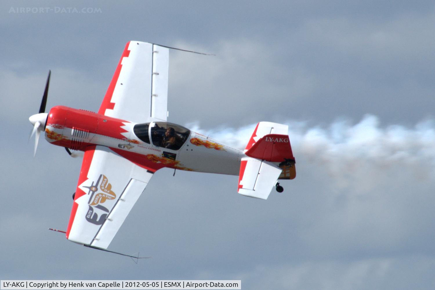 LY-AKG, Sukhoi SU-26M C/N 06-03, Jurgis Kairys' Su-26M skillfully flown by Russian aerobatics pilot Svetlana Kapanina.