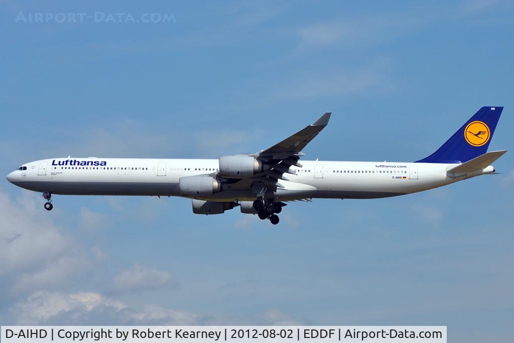D-AIHD, 2003 Airbus A340-642 C/N 537, On short finals for r/w 25L