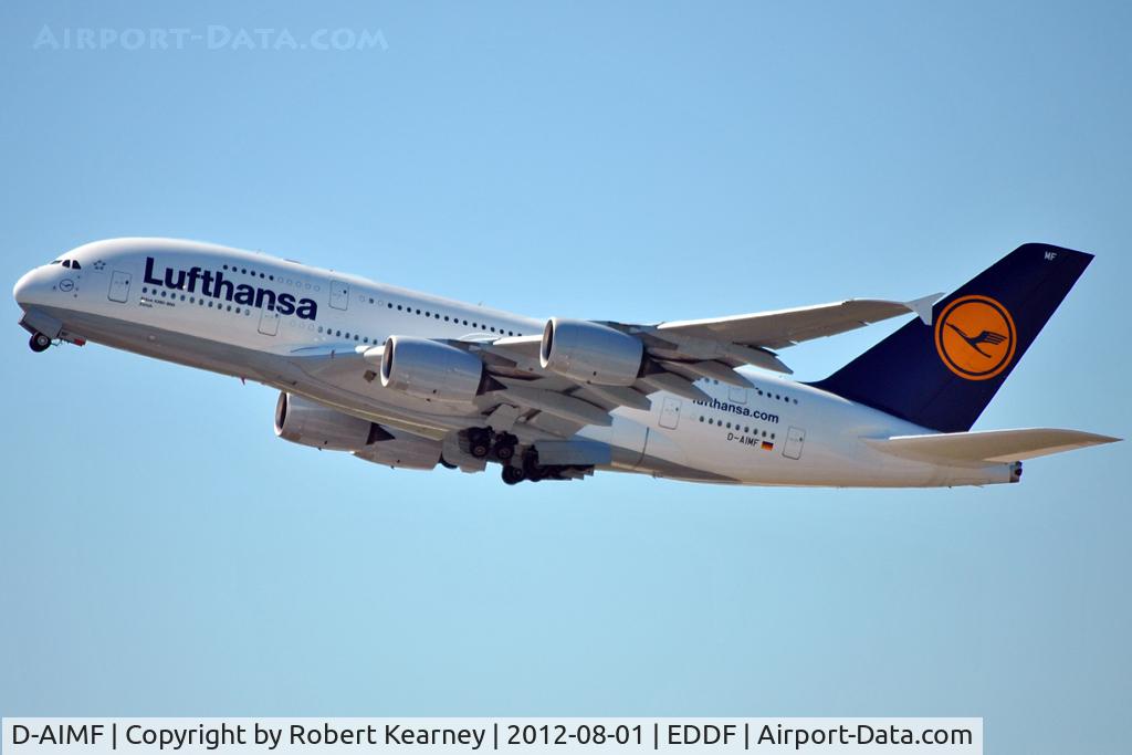 D-AIMF, 2011 Airbus A380-841 C/N 066, Climbing off r/w 07L