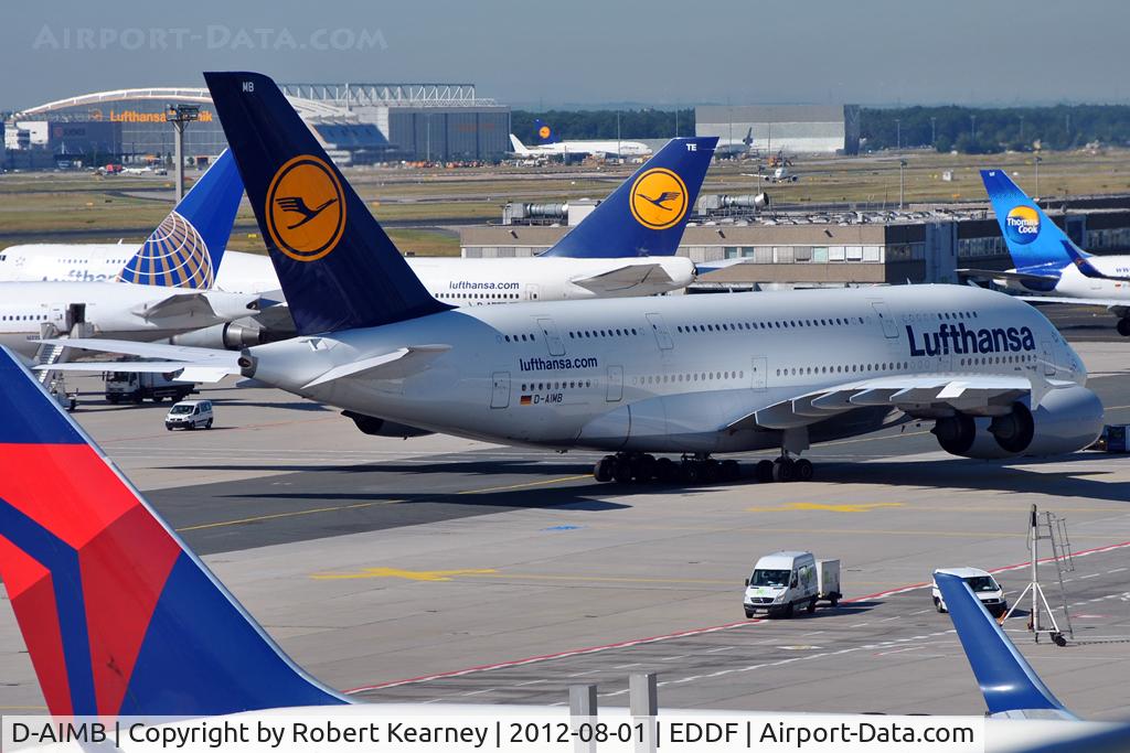 D-AIMB, 2010 Airbus A380-841 C/N 041, Turning on to stand