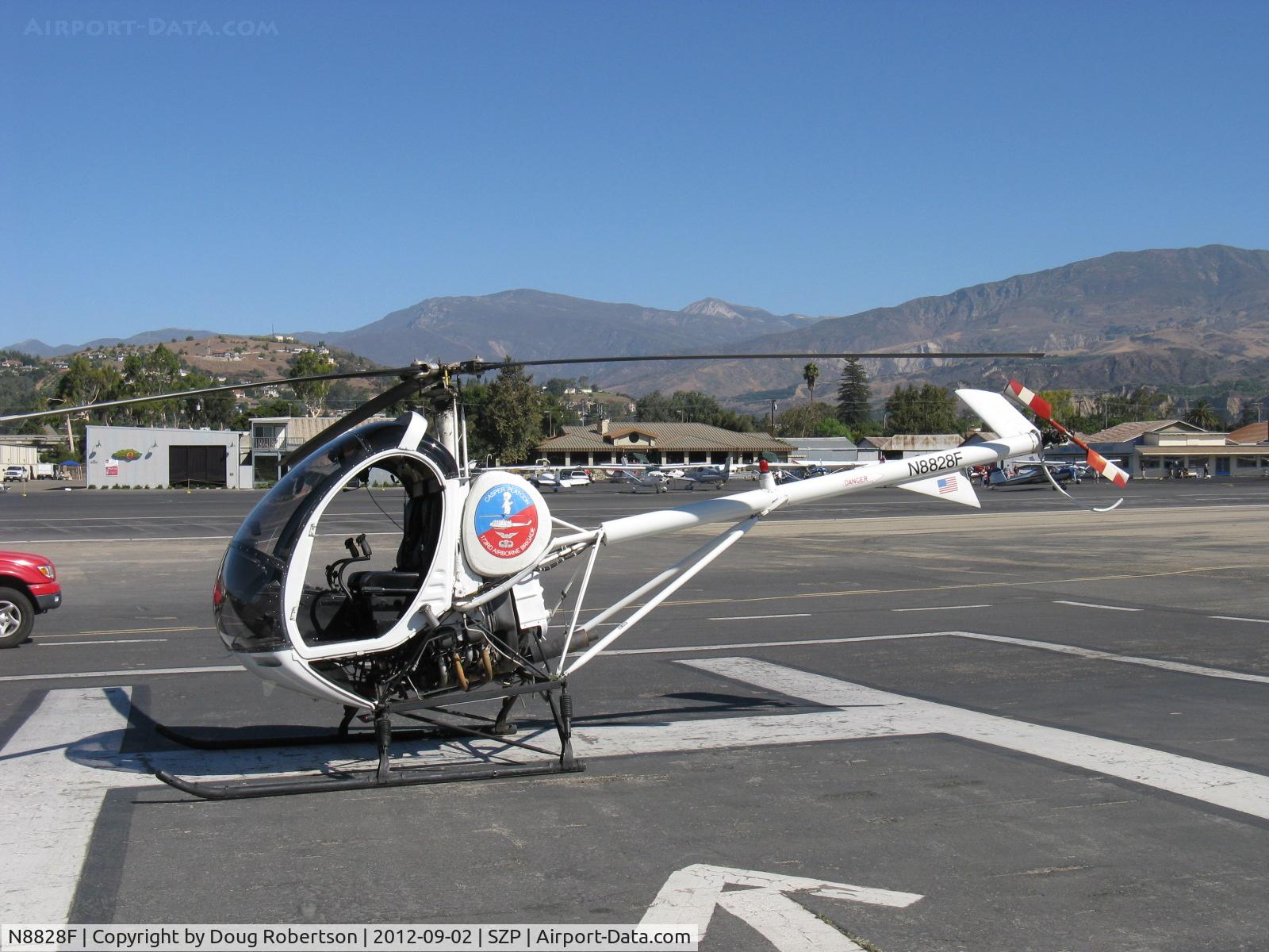 N8828F, 1963 Hughes 269A C/N 0173, 1963 Hughes 269A, Lycoming O&VO-360 180 Hp, Limited class, on SZP's Helipad