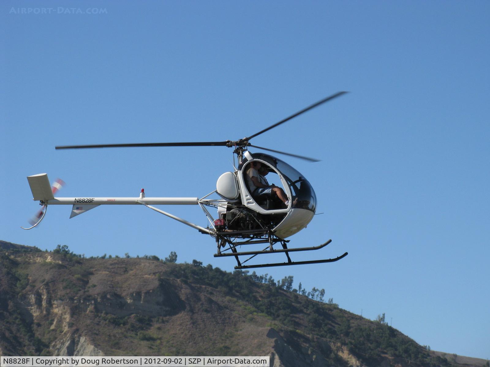 N8828F, 1963 Hughes 269A C/N 0173, 1963 Hughes 269A, Lycoming O&VO-360 180 Hp, approach to landing SZP's Helipad