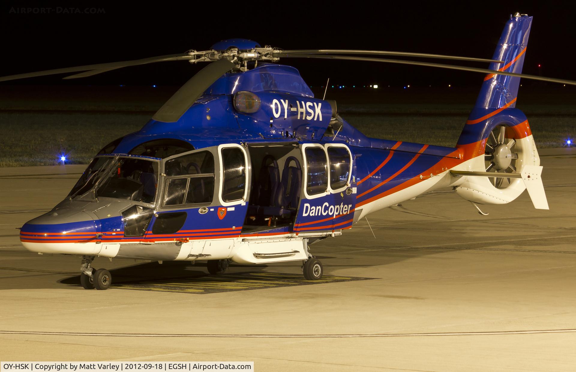 OY-HSK, 2003 Eurocopter EC-155B C/N 6660, Sat under the floodlights at SaxonAir.