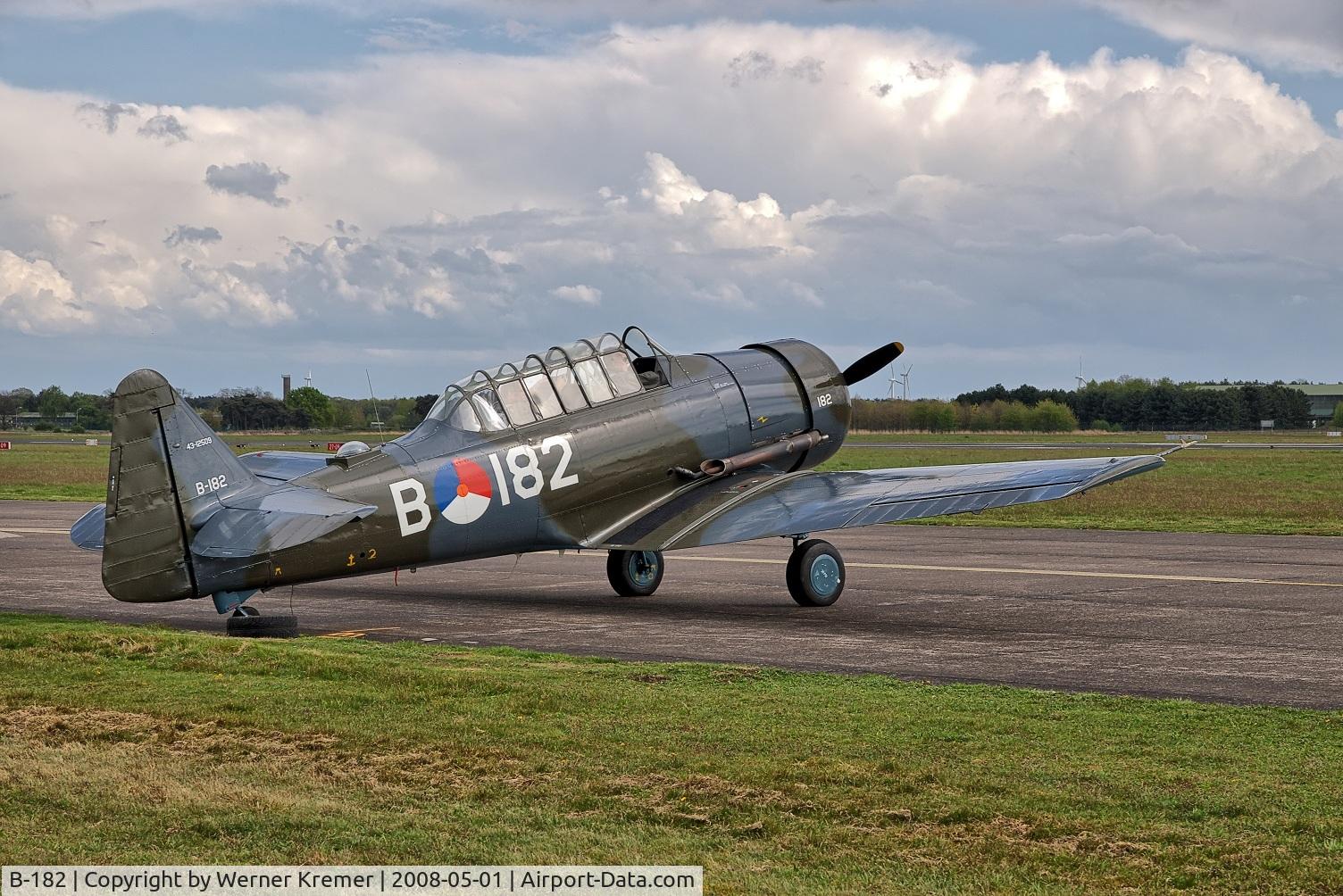 B-182, 1943 Noorduyn AT-16 Harvard IIB C/N 14A-808, I have photographed the aircraft according to my camera on 01.05.2008 at airport Weeze.