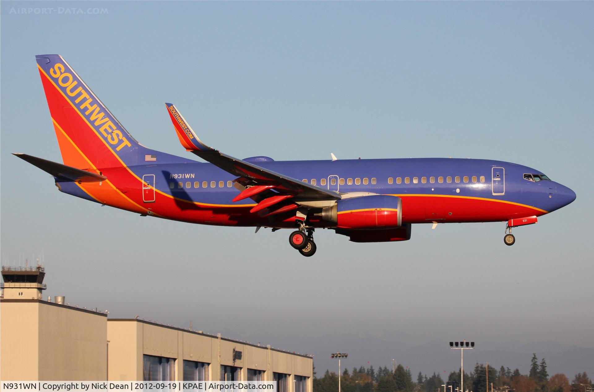 N931WN, 2009 Boeing 737-7H4 C/N 36637, KPAE/PAE SW8700 arrives from HOU for maint. at ATS