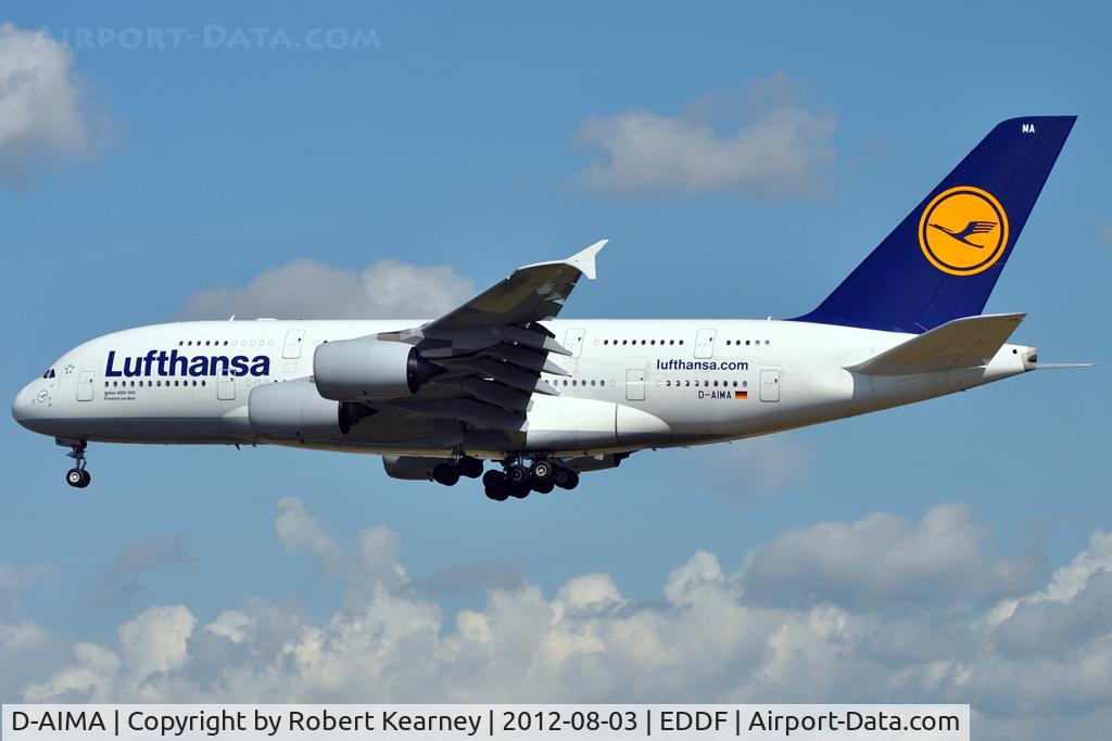 D-AIMA, 2010 Airbus A380-841 C/N 038, On short finals for r/w 25L