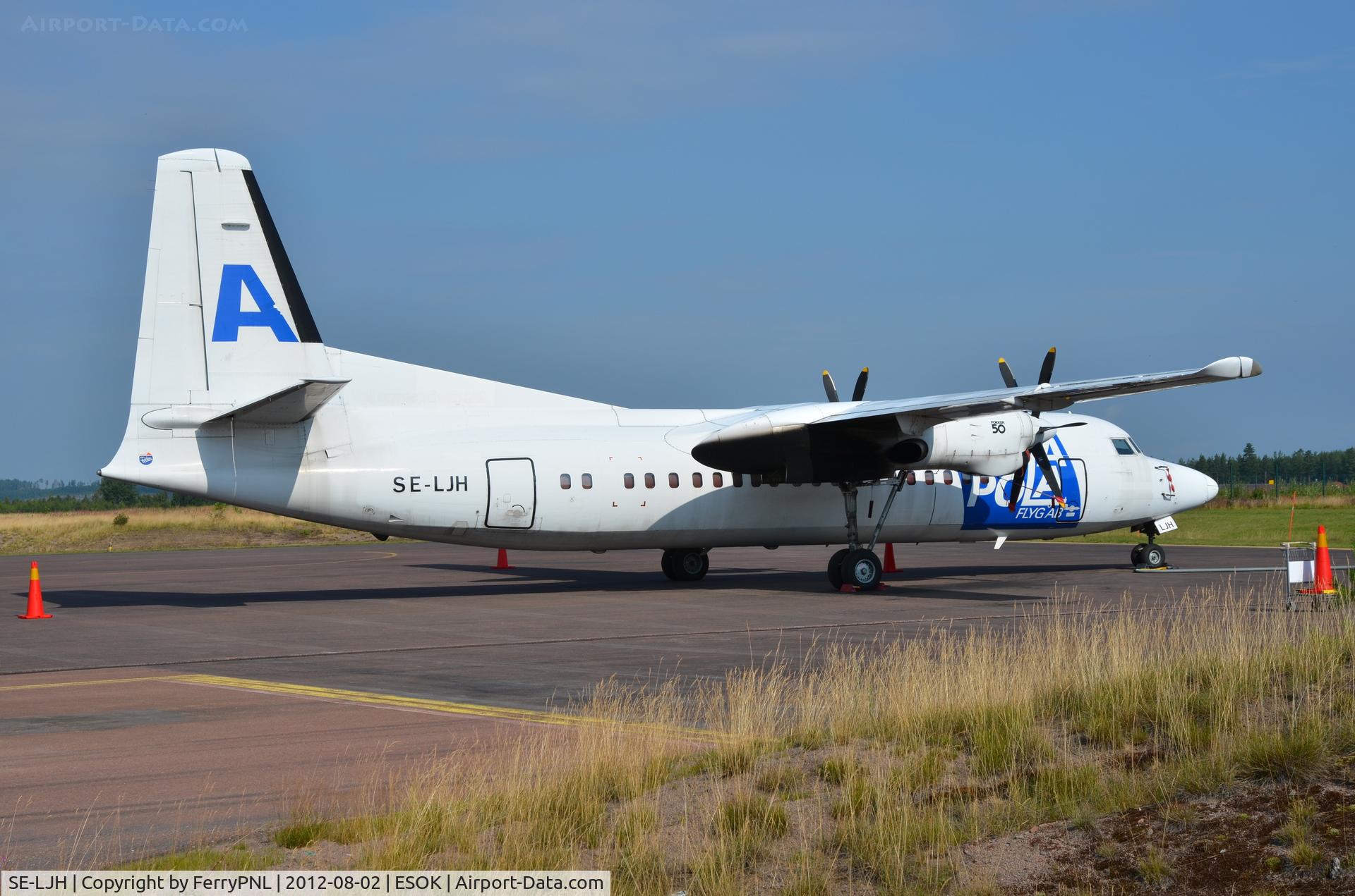 SE-LJH, 1989 Fokker 50 C/N 20171, Ex LX-LGD Luxair now hauling freight in Scandinavia on behalf of Amapola Flyg. Seen here in Karlstad, Sweden.