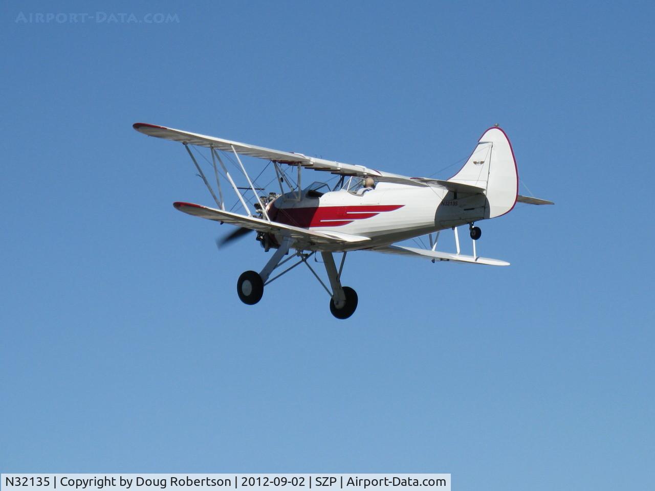 N32135, 1941 Waco UPF-7 C/N 5767, 1941 Waco UPF-7, Continental W670 220 Hp radial, chromed engine. prop & spinner, a stunning showplane and one of the prettiest classic biplanes, Based at SZP. takeoff climb Rwy 22