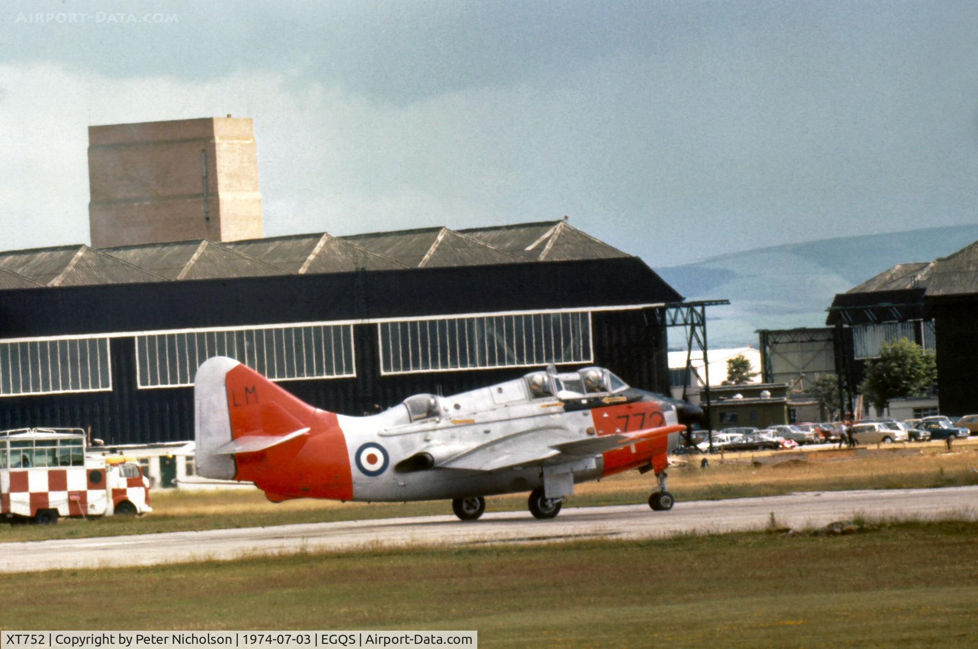 XT752, 1954 Fairey Gannet T.5 C/N F9137, Gannet T.5 of 849 Squadron seen at RAF Lossiemouth in the Summer of 1974.