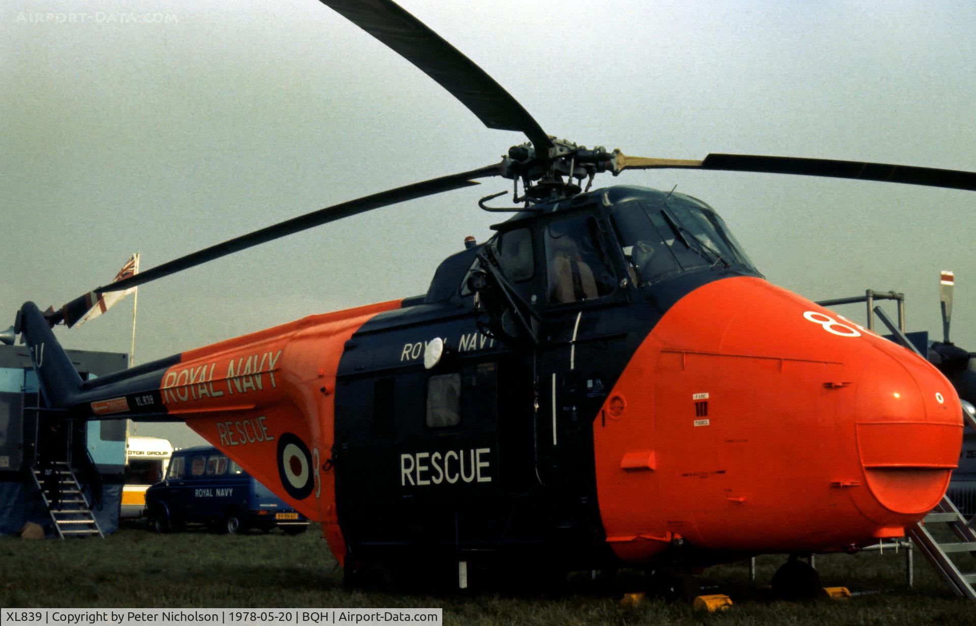XL839, 1957 Westland Whirlwind HAR.9 C/N WA201, Whirlwind HAR.9 of RNAS Culdrose's Search & Rescue Flight on display at the 1978 Biggin Hill Air Fair.