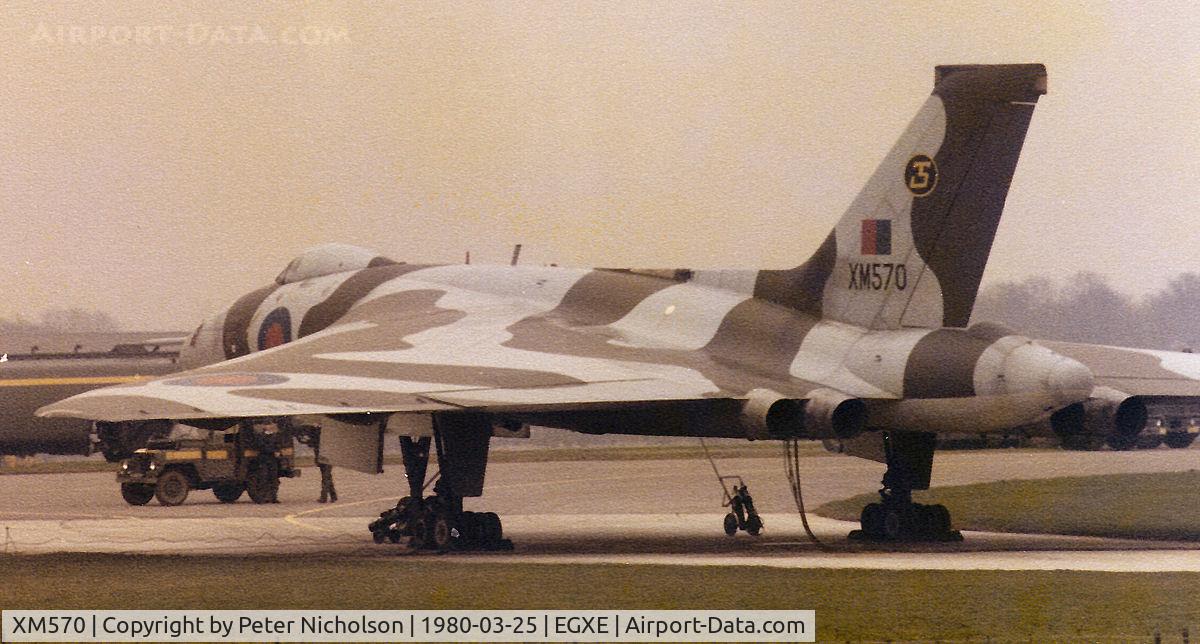 XM570, 1963 Avro Vulcan B.2 C/N Set 51, Vulcan B.2 of 35 Squadron based at RAF Scampton on dispersal to RAF Leeming in March 1980.