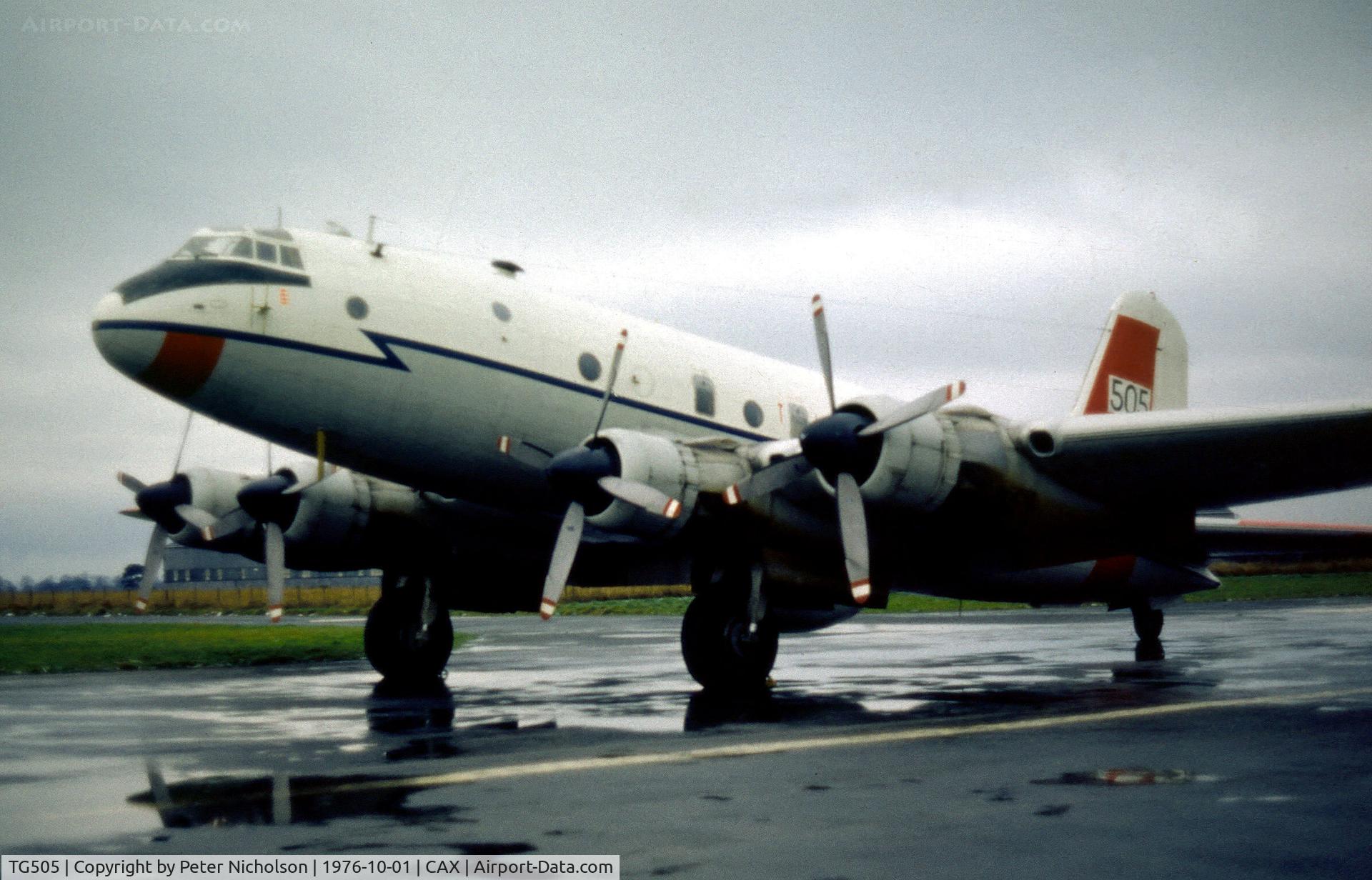 TG505, Handley Page Hastings T.5 C/N HP67/9, Hastings T.5 visiting Carlisle in October 1976.