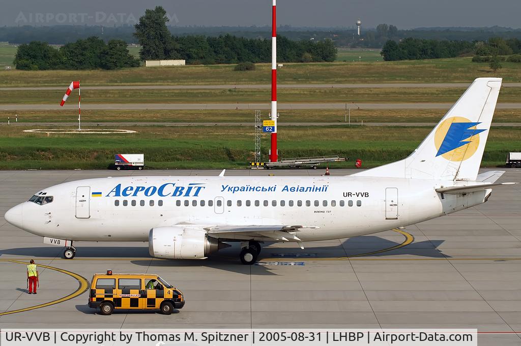 UR-VVB, 1992 Boeing 737-529 C/N 26537, Aerosvit Airlines UR-VVB awaiting her breakaway clearance at BUD. Ex Sabena OO-SYJ.