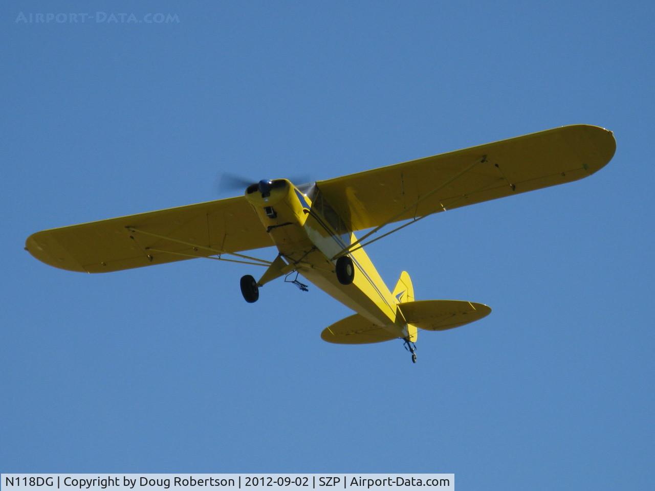 N118DG, 2008 Piper PA-18 Replica C/N 001, 2008 Ganzer XPA-18, Continental O-200 100 Hp, takeoff climb Rwy 22