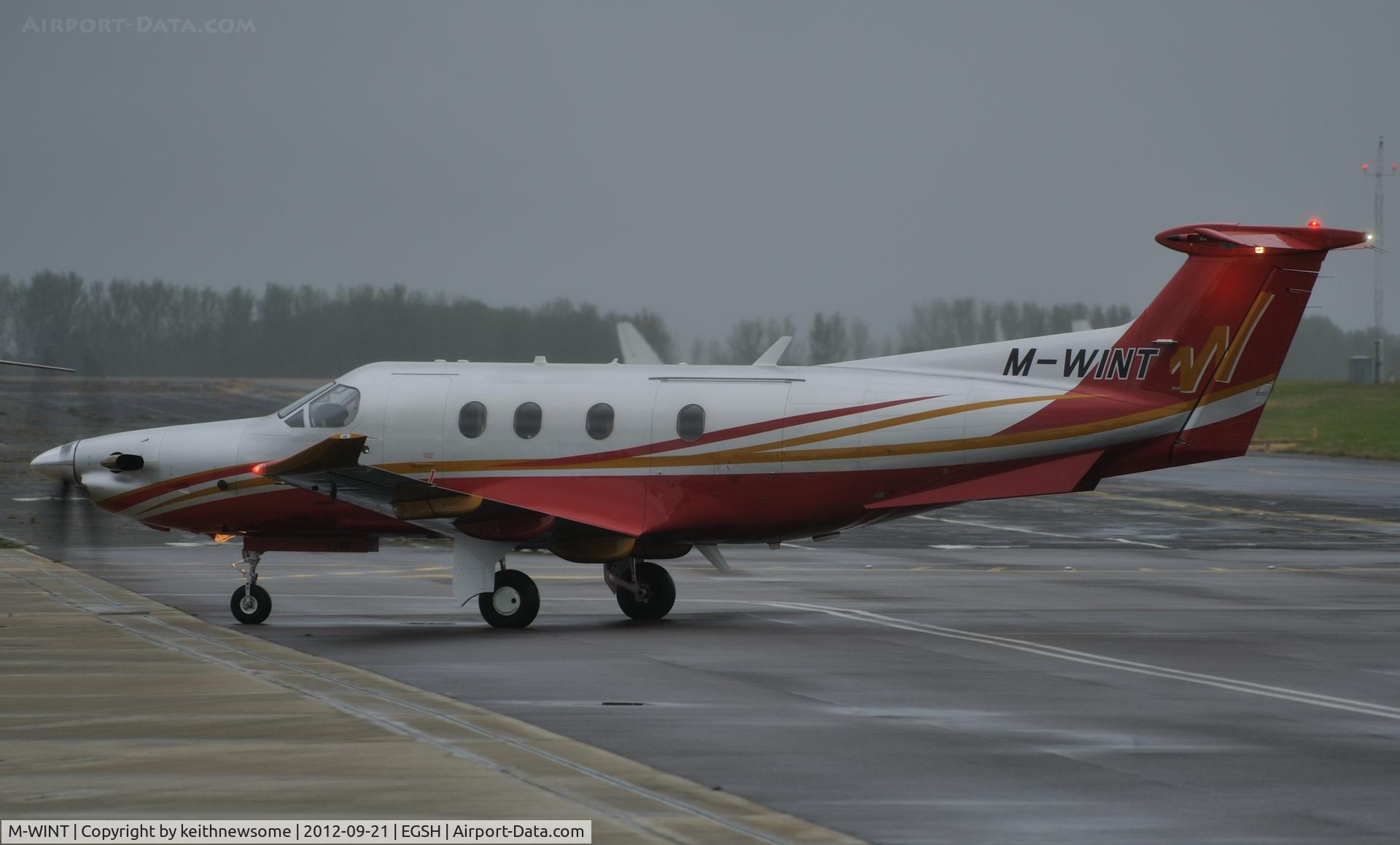 M-WINT, 2012 Pilatus PC-12/47E C/N 1346, Just landed at a very wet Norwich !