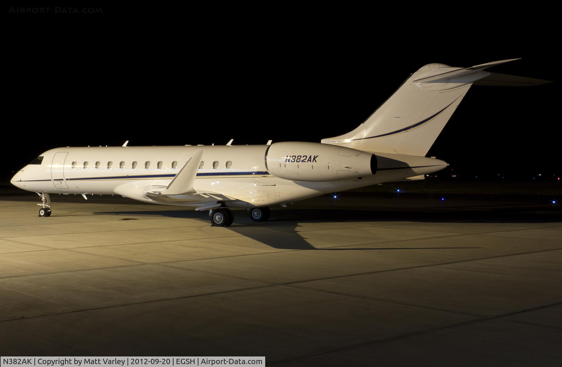 N382AK, 2005 Bombardier BD-700-1A10 Global Express XRS C/N 9181, Sat under the floodlights at SaxonAir.
