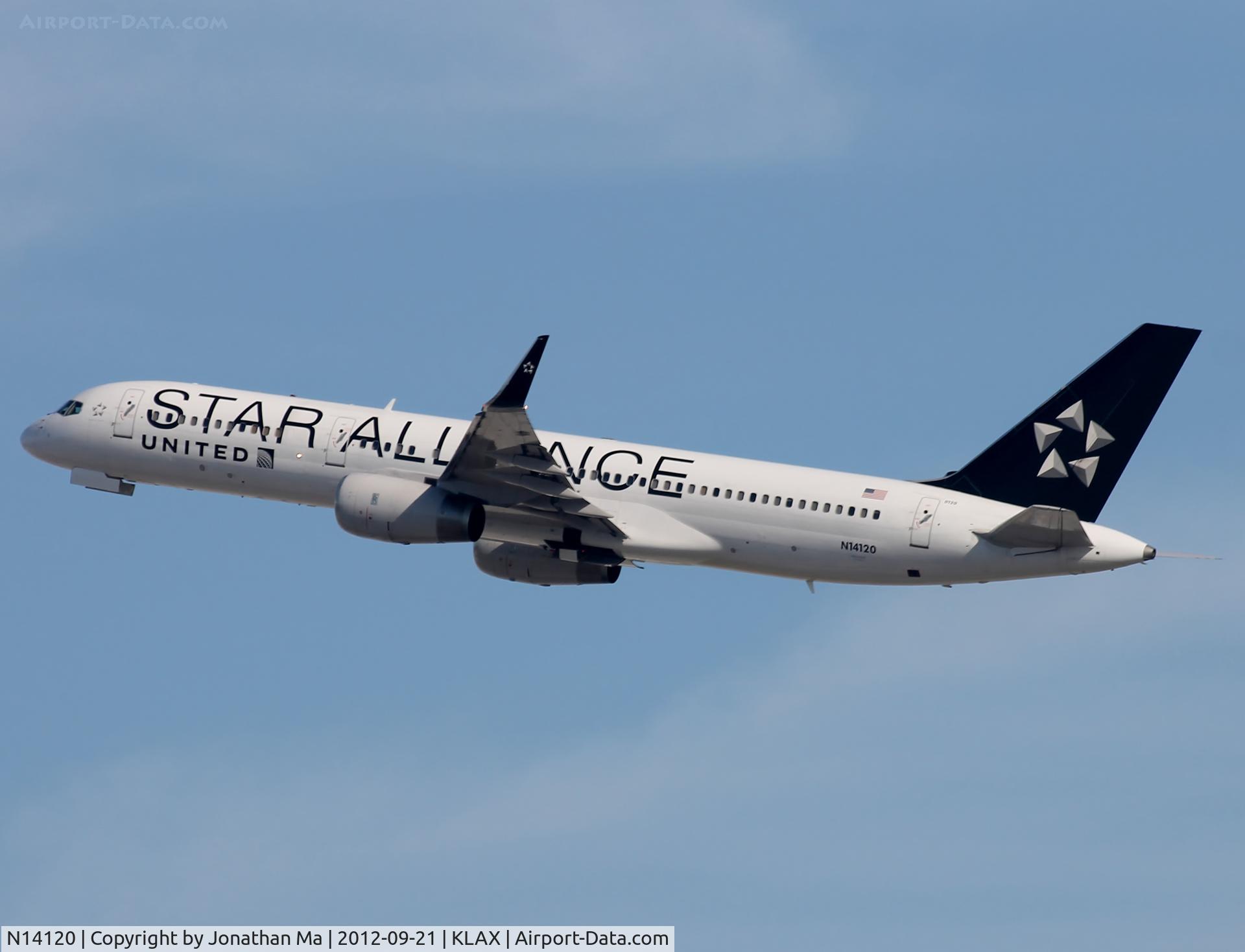 N14120, 1997 Boeing 757-224 C/N 27562, Takes off from LAX
