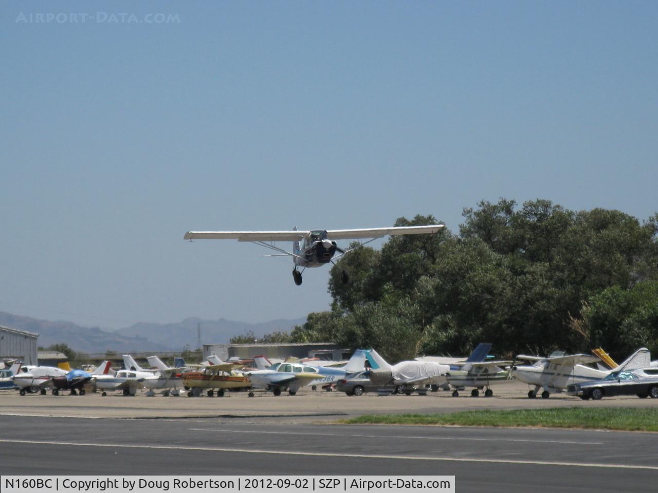 N160BC, 2004 American Champion 8GCBC Scout C/N 457-2004, 2004 American Champion 8GCBC SCOUT, Lycoming O&VO-360 180 Hp, spades, wing Micro vortex generators, tundra tires, on final Rwy 22L grass