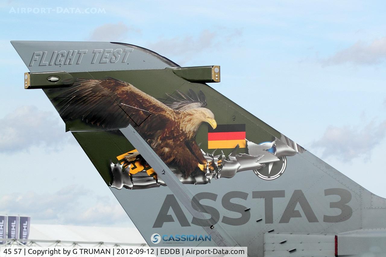 45 57, 1987 Panavia Tornado IDS C/N 648/GS205/4257, The tail of 45+57 at ILA 2012 - marked with the logo of the ASSTA3 upgrade programme
