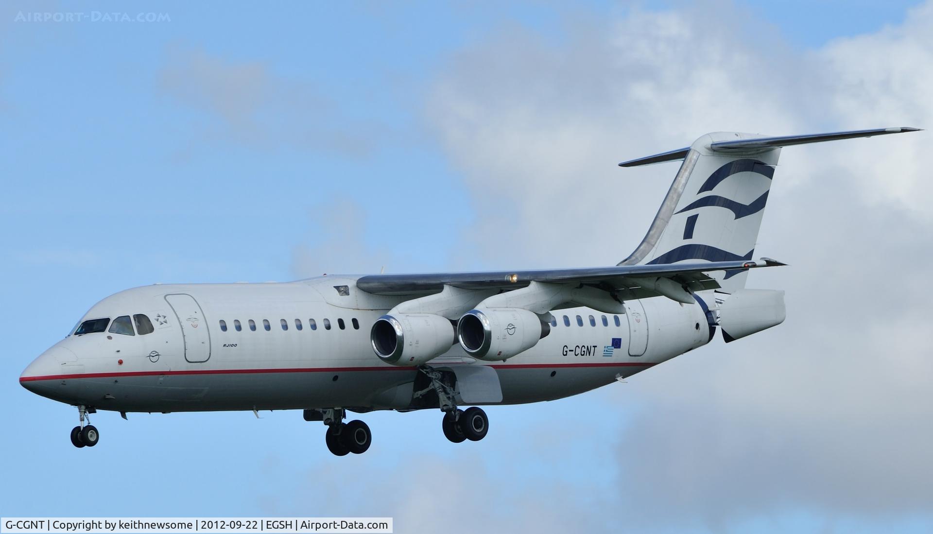 G-CGNT, 2000 Avro RJ100 C/N E.3374, Arriving for Air Livery.