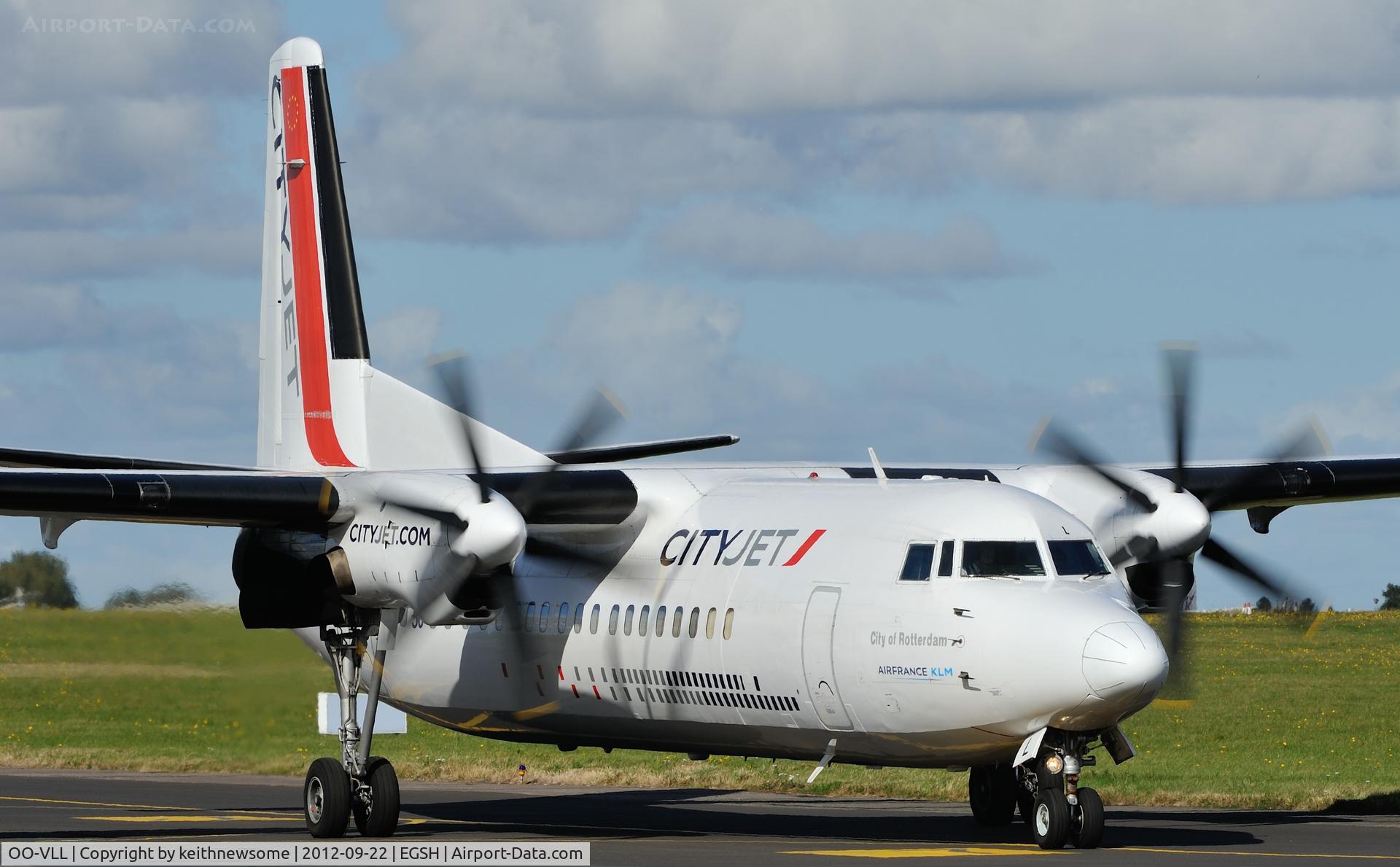 OO-VLL, 1989 Fokker 50 C/N 20144, Arriving to collect Norwich City Football Club for a flight to Newcastle !