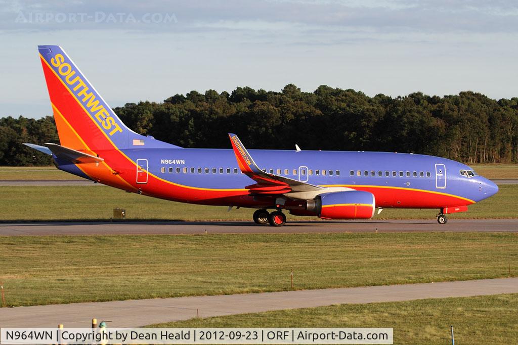 N964WN, 2011 Boeing 737-7H4 C/N 36965, Southwest Airlines N964WN (FLT SWA3158) taxiing to the gate after arrival from Jacksonville Int'l (KJAX) on RWY 5.