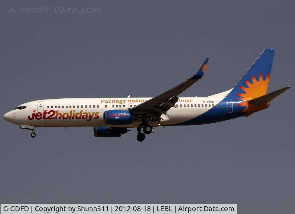 G-GDFD, 1997 Boeing 737-8K5 C/N 27982, Landing rwy 25R in Jet2 Holidays c/s