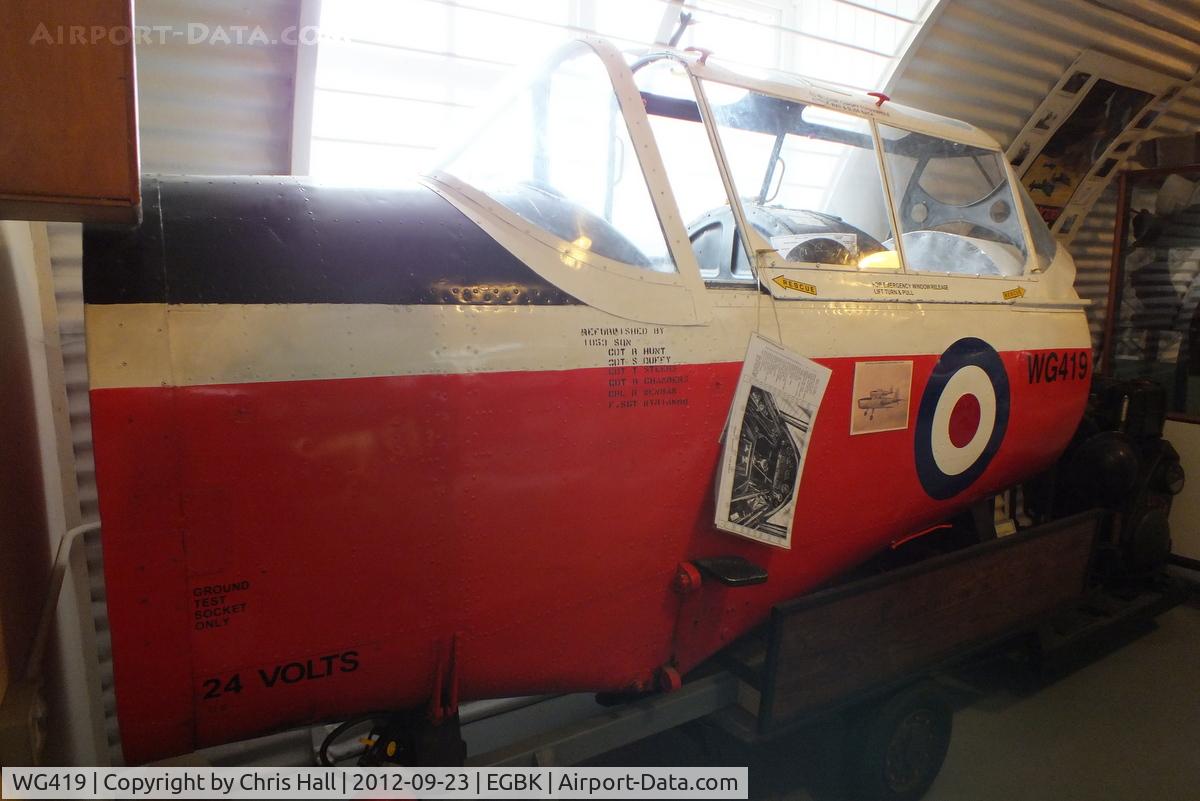 WG419, 1951 De Havilland DHC-1 Chipmunk T.10 C/N C1/0493, Cockpit section preserved in the Sywell Aviation Museum, served with 4 BFTS and 6 RFTS at Sywell