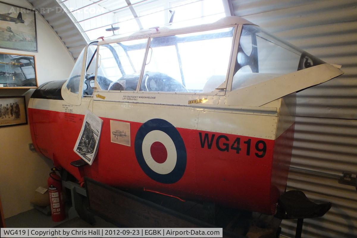 WG419, 1951 De Havilland DHC-1 Chipmunk T.10 C/N C1/0493, Cockpit section preserved in the Sywell Aviation Museum, served with 4 BFTS and 6 RFTS at Sywell