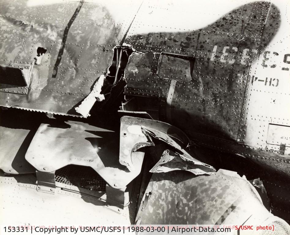 153331, 1966 Boeing Vertol CH-46E Sea Knight C/N 2219, Phrog Bu.153331 aft-rotor struck the Margarita Lookout Tower in the Cleveland National Forest, Ca on 2 March 1988.  Copter set down and rolled over. Crew OK/walked away.