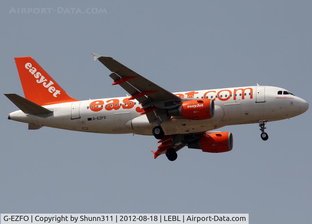 G-EZFO, 2009 Airbus A319-111 C/N 4080, 'Mandy Ethimiadis' landing rwy 07L