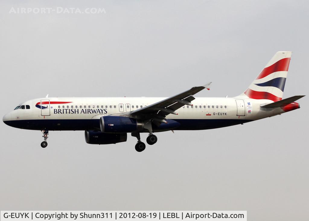 G-EUYK, 2010 Airbus A320-232 C/N 4551, Landing rwy 25R with additional Olympic Game sticker