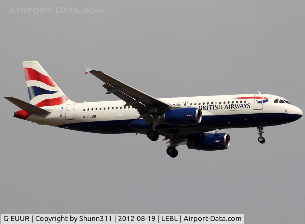 G-EUUR, 2003 Airbus A320-232 C/N 2040, Landing rwy 07L with additional Olympic Game sticker