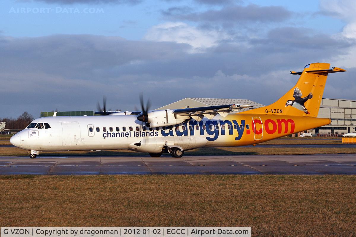 G-VZON, 2009 ATR 72-212A C/N 853, Brightly liveried ATR on 23L