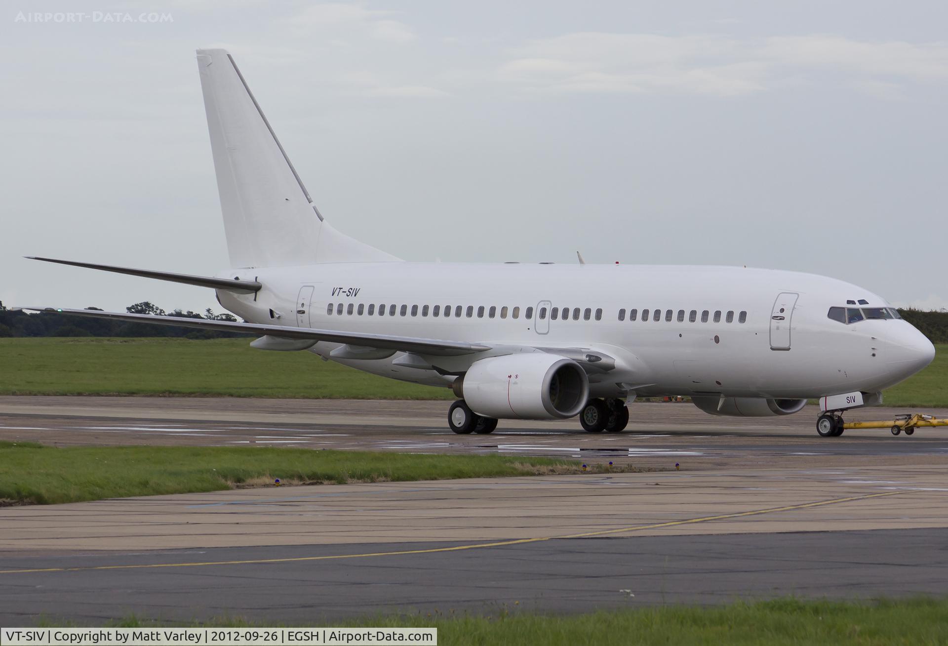 VT-SIV, 1999 Boeing 737-7K9 C/N 28091, Being towed to the KLM hangars after an air test.Now in an all white C/S.