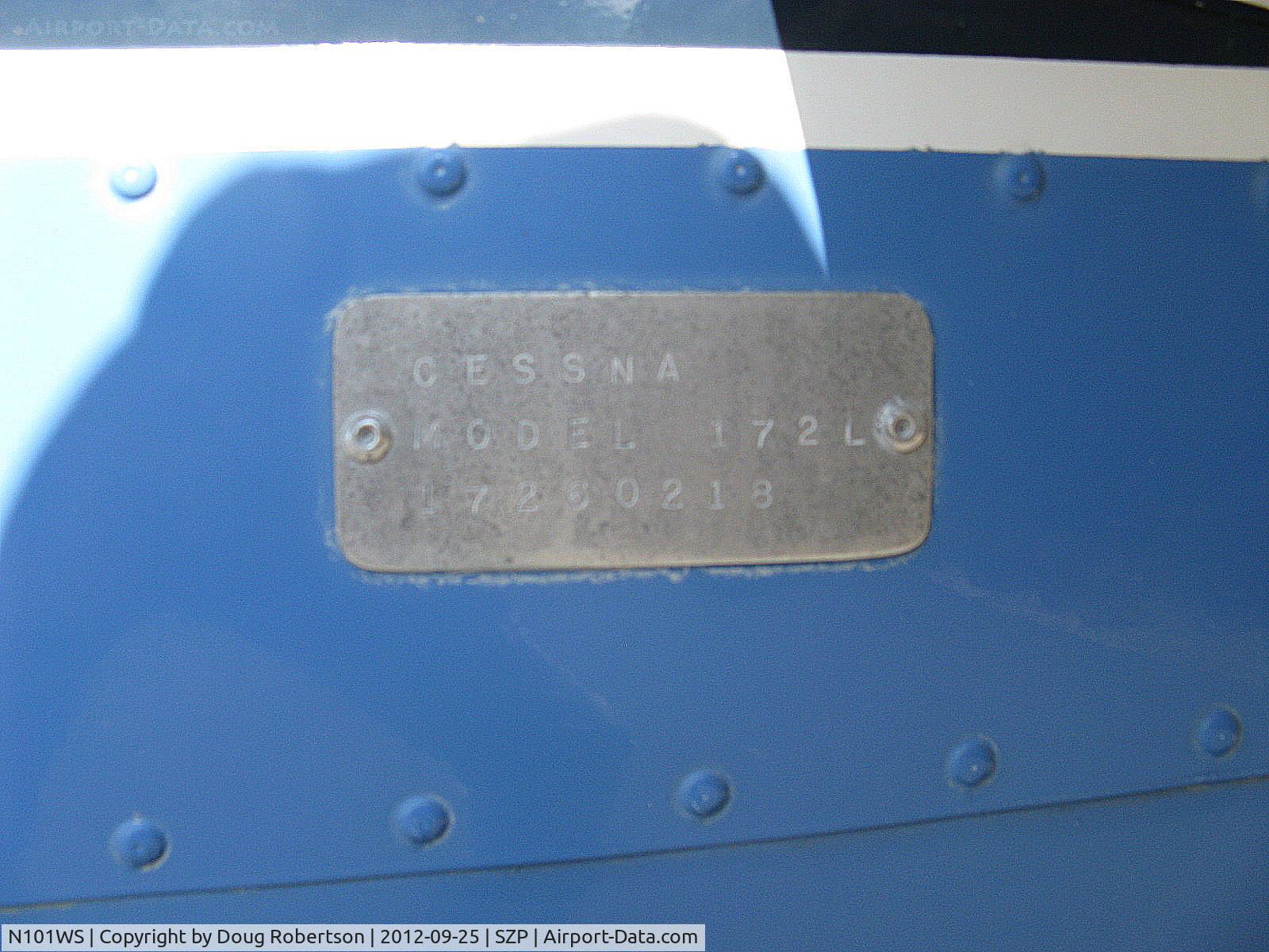 N101WS, 1971 Cessna 172L C/N 17260218, 1971 Cessna 172L SKYHAWK, Lycoming O-320-E2D 150 Hp, data plate