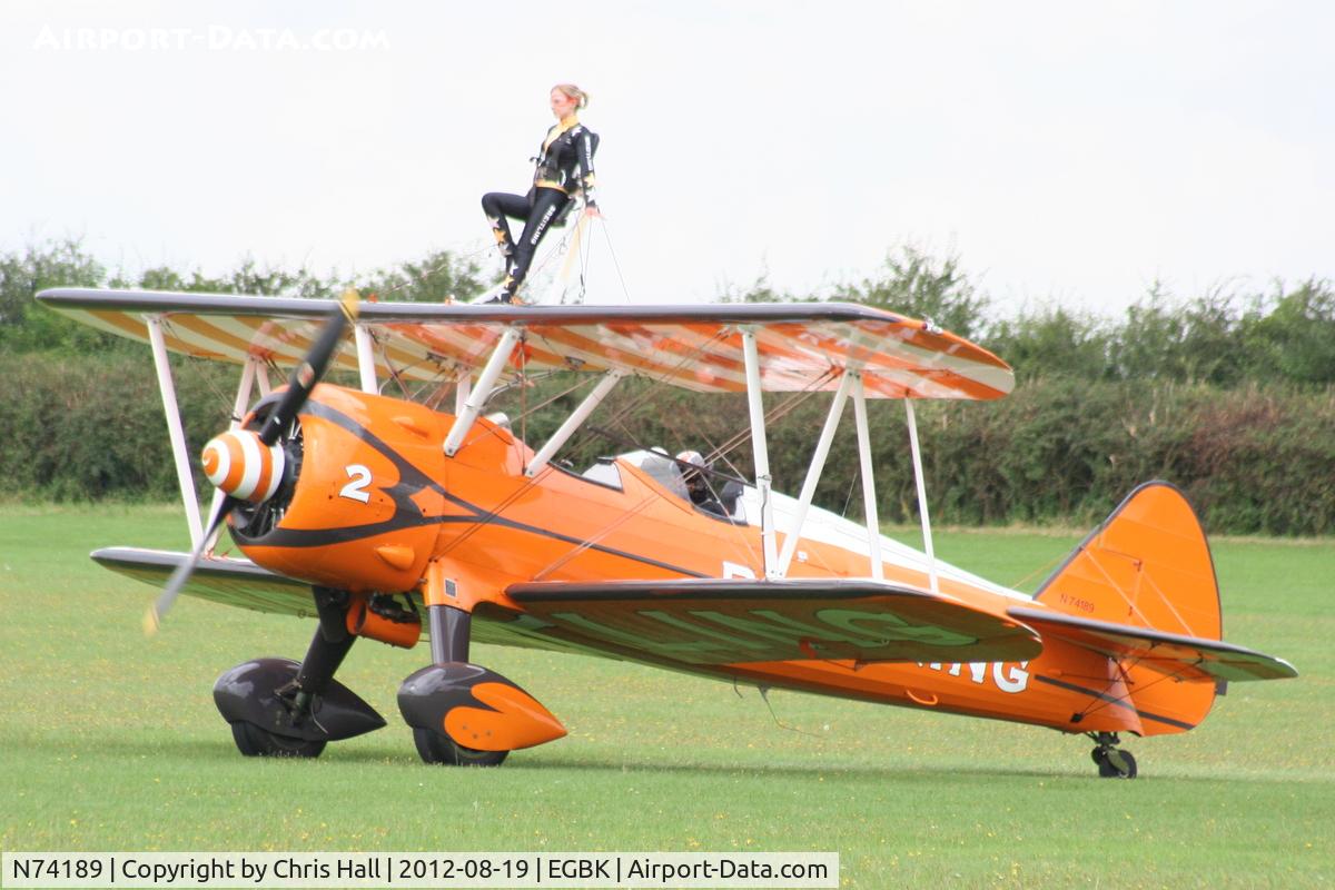 N74189, 1941 Boeing PT-17/R985 Kaydet (A75N1) C/N 75-717, at the 2012 Sywell Airshow
