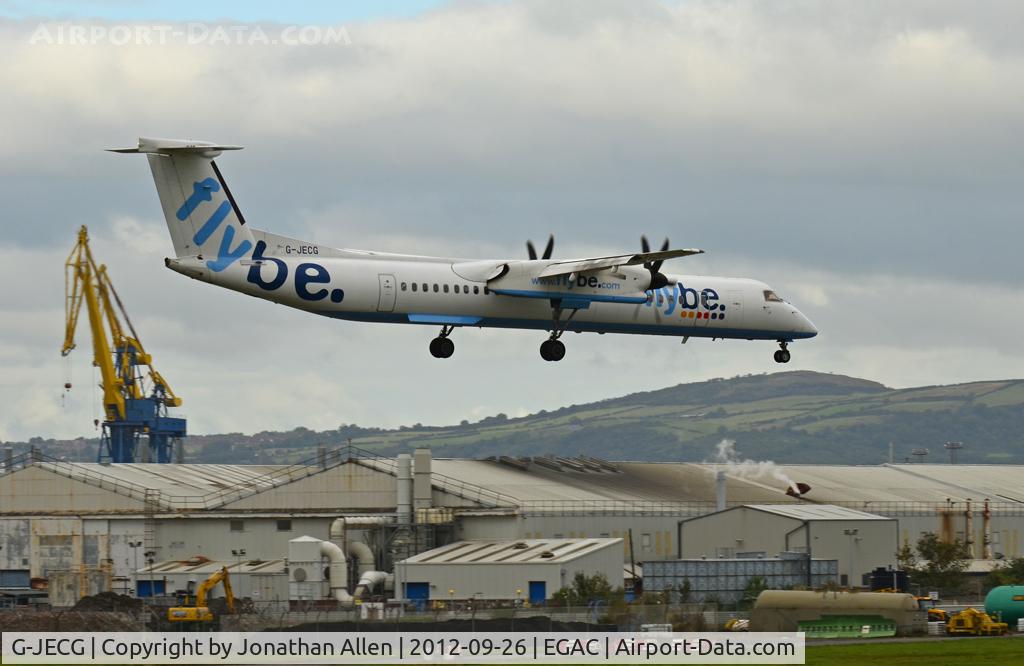 G-JECG, 2004 De Havilland Canada DHC-8-402Q Dash 8 C/N 4098, About to land at George Best Belfast City Airport.