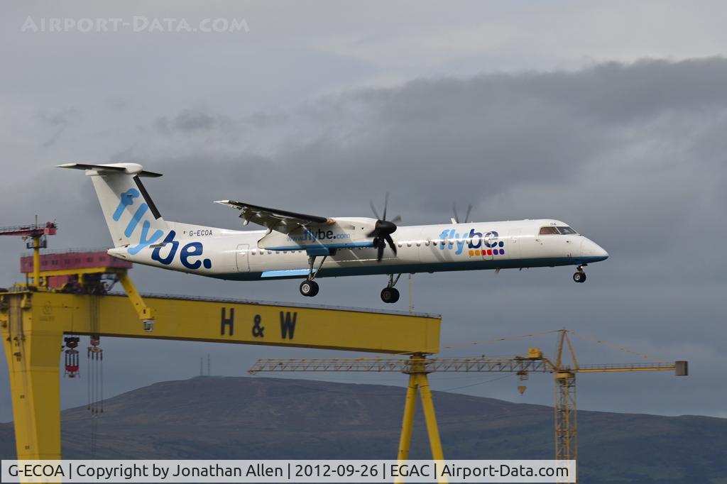 G-ECOA, 2007 De Havilland Canada DHC-8-402Q Dash 8 C/N 4180, On approach to George Best Belfast City Airport.