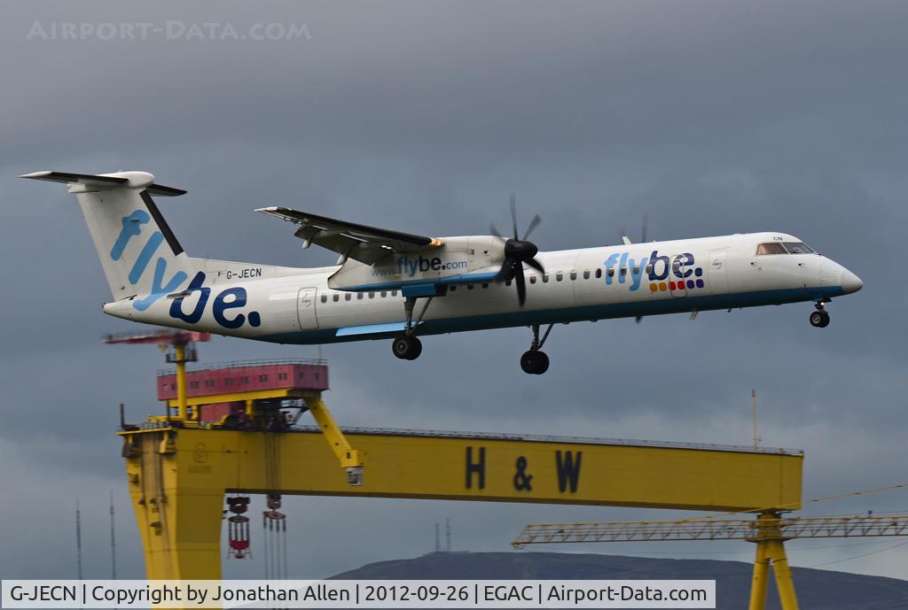 G-JECN, 2005 De Havilland Canada DHC-8-402Q Dash 8 C/N 4120, On approach to George Best Belfast City Airport.