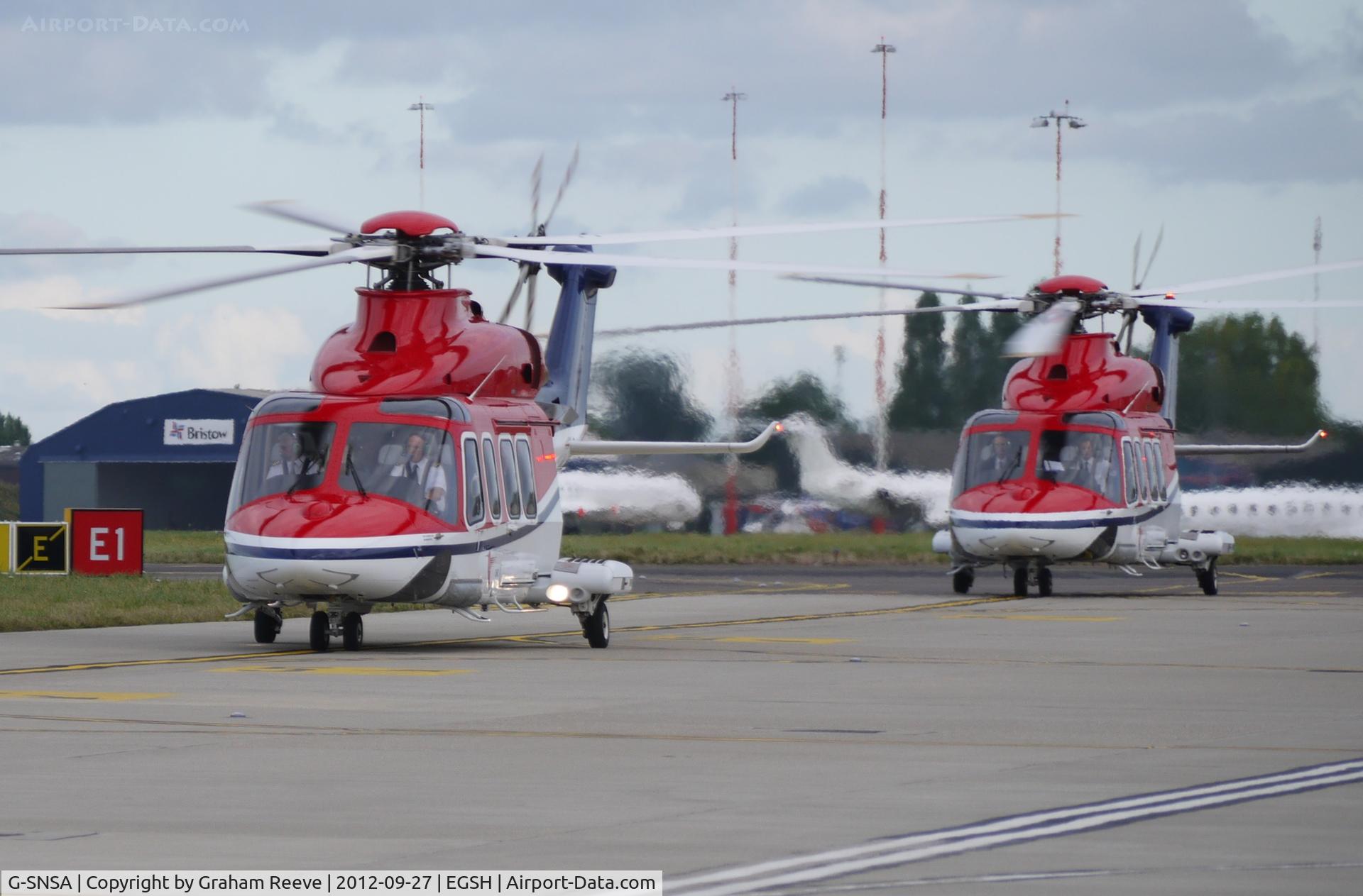 G-SNSA, 2010 AgustaWestland AW-139 C/N 31308, Just landed with G-SNSB behind.