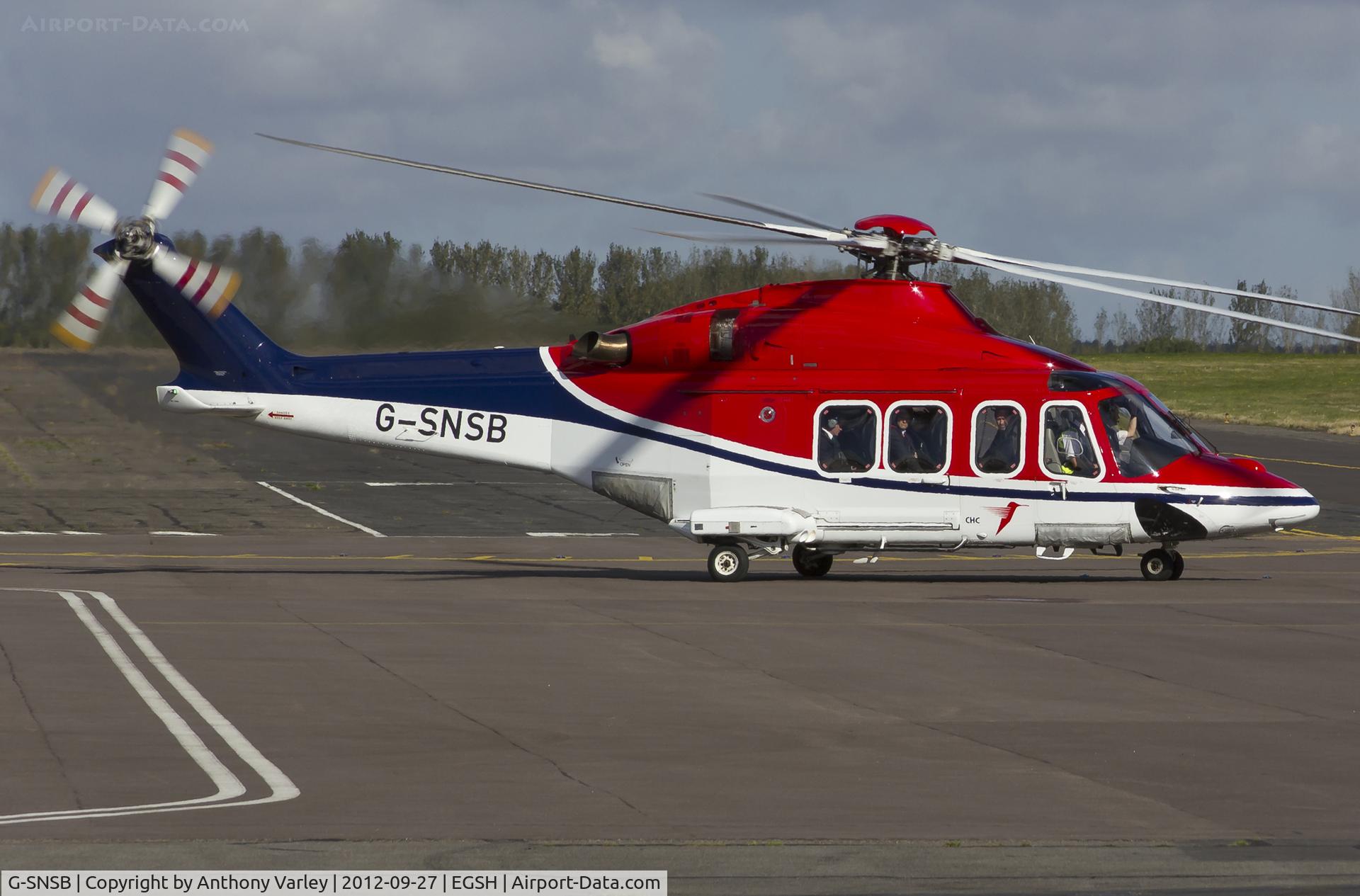 G-SNSB, 2010 AgustaWestland AW-139 C/N 31295, Departing SaxonAir on route to Holkham Hall.