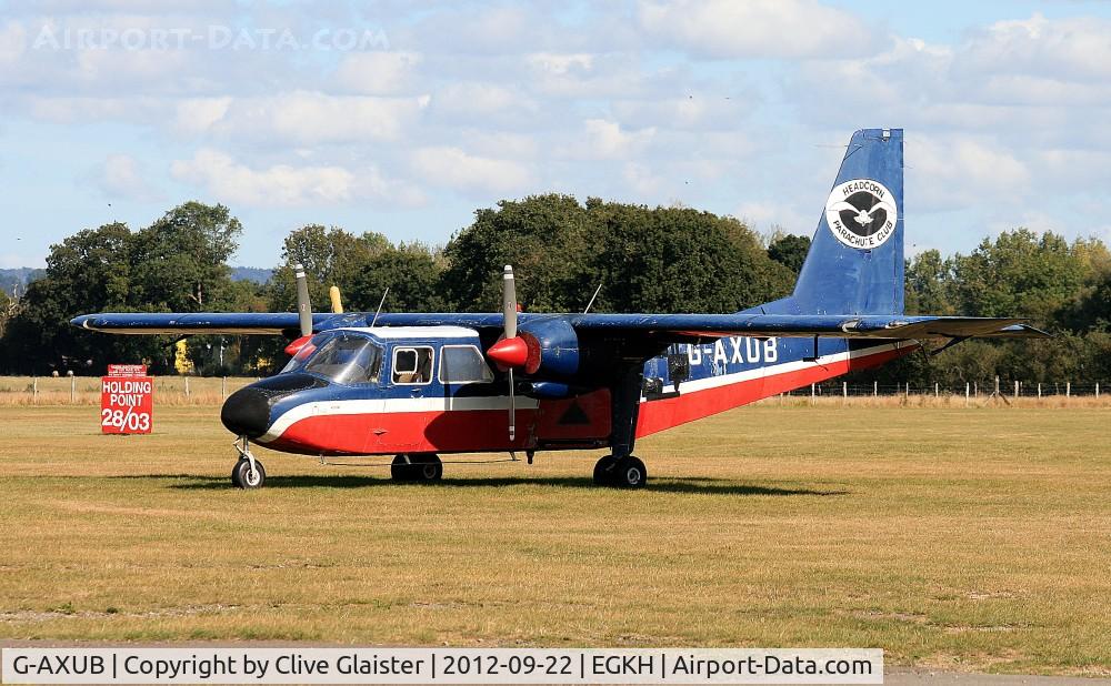 G-AXUB, 1969 Britten-Norman BN-2A Islander C/N 121, Ex: G-51-47 > (N859JA)(1) > G-AXUB > 5N-AIJ > G-AXUB - Originally owned to, Britten-Norman Ltd in December 1969 and currently owned to, Headcorn Parachute Club Ltd since May 1981.