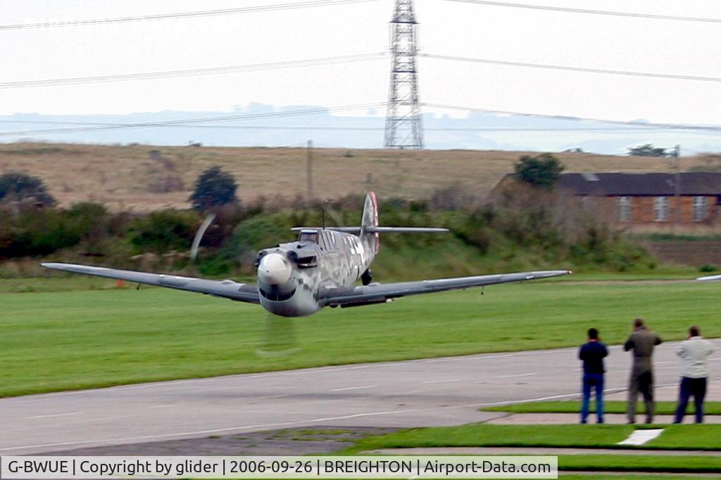 G-BWUE, 1949 Hispano HA-1112-M1L Buchon C/N 172, Very low flypast on departure to Duxford and a new owner on that very dark morning