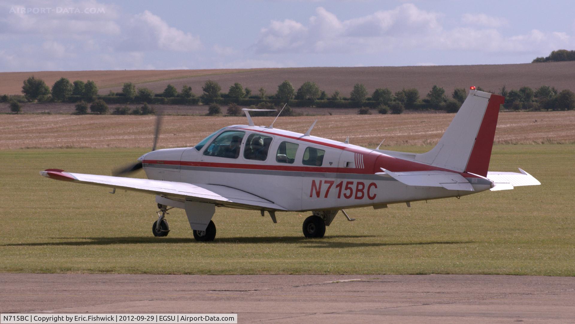 N715BC, 1975 Beech A36 Bonanza 36 C/N E782, 1. N715BC departing Duxford Airfield.