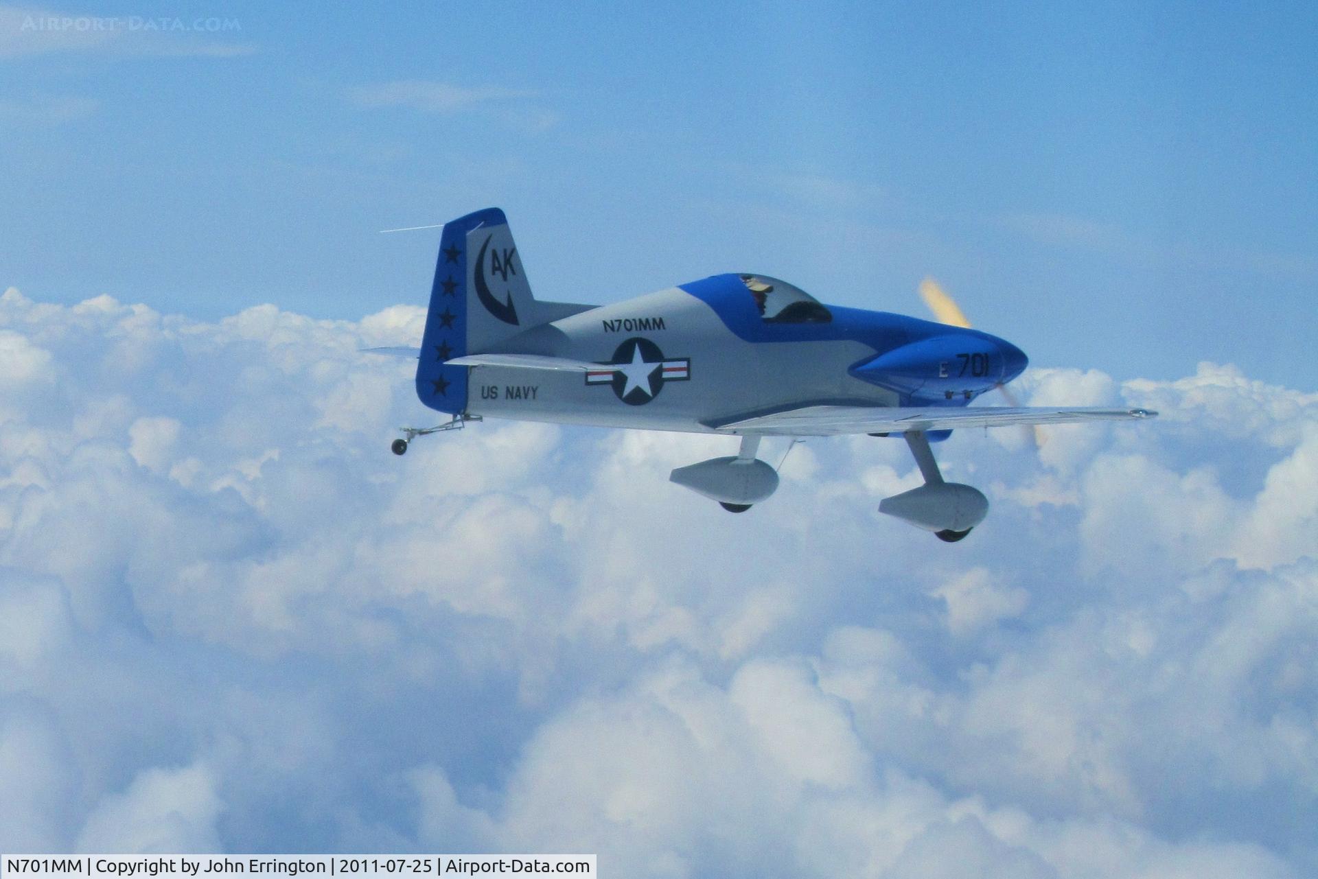 N701MM, Bushby Midget Mustang M-1 C/N M-I-2184, Midget Mustang built & flown by Brad Errington is photographed at 8500' enroute to AirVenture 2011 as the flight of 2 identical aircraft neared the Chicago area.
