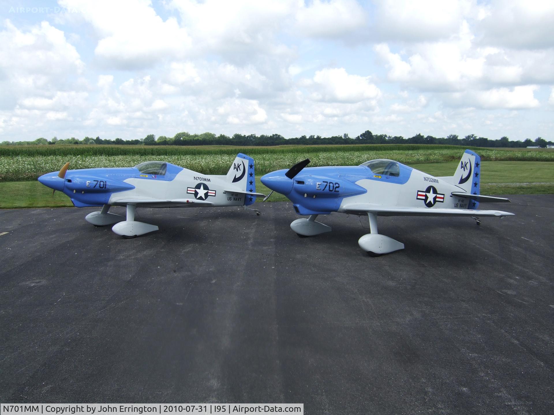 N701MM, Bushby Midget Mustang M-1 C/N M-I-2184, Twin Midget Mustangs (N701MM & N702MM) on the ground at the Harden County Airport. This is the first time the 