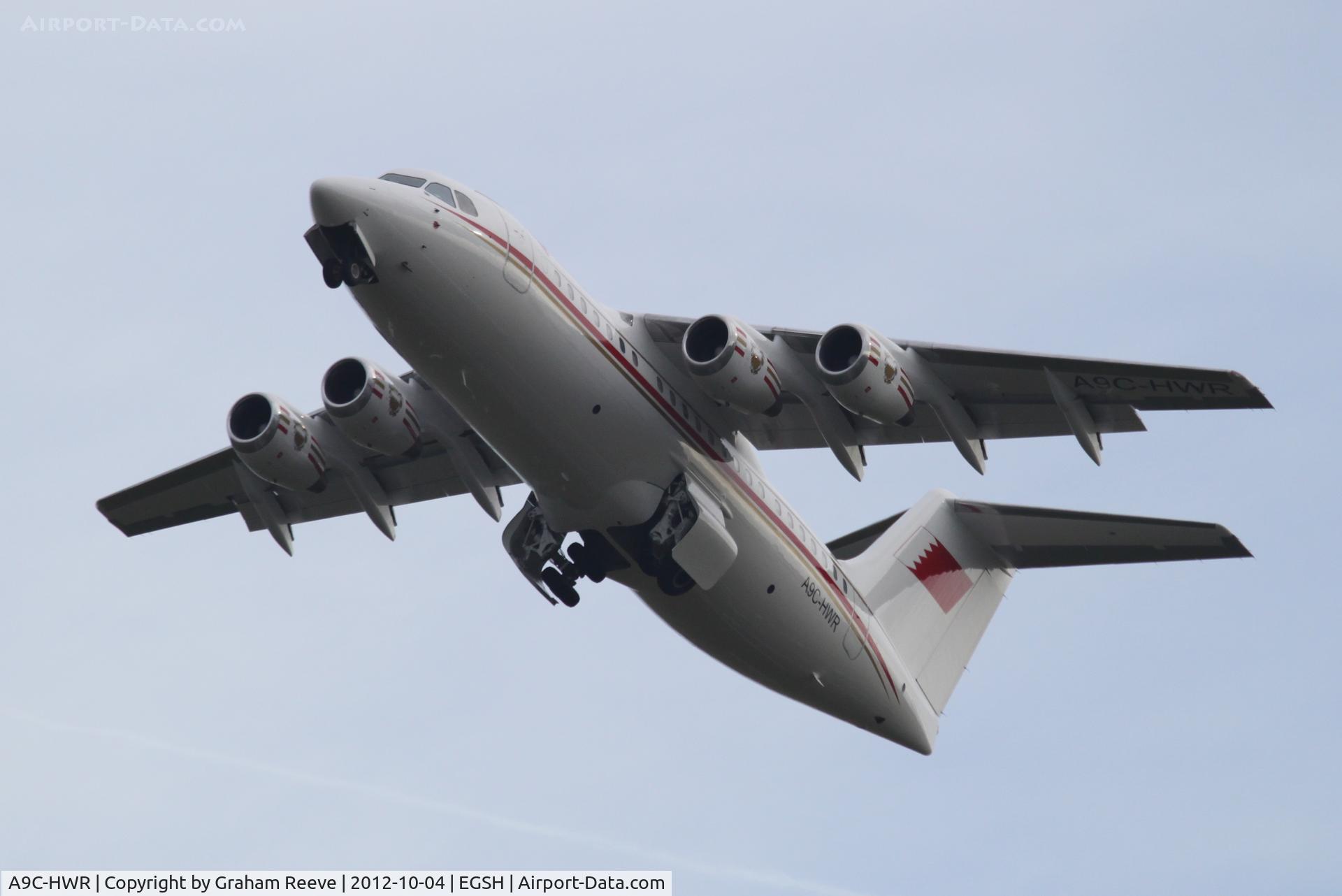 A9C-HWR, 1997 British Aerospace Avro 146-RJ85 C/N E.2306, Just taken off.