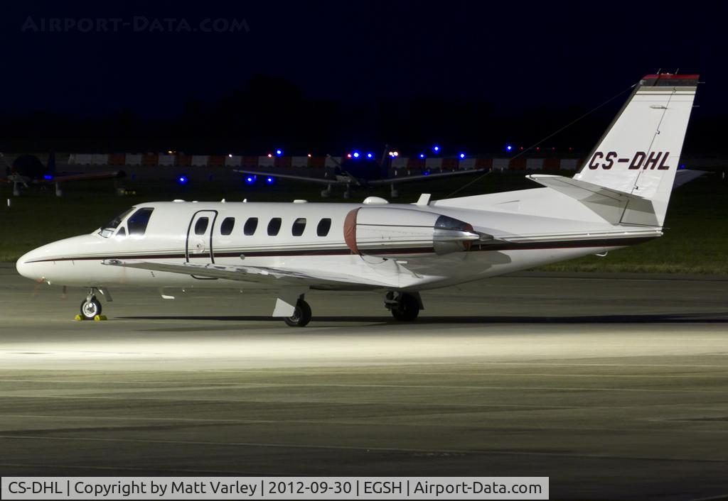 CS-DHL, 2004 Cessna 550 Citation Bravo C/N 550-1092, Sat under the floodlights at SaxonAir.